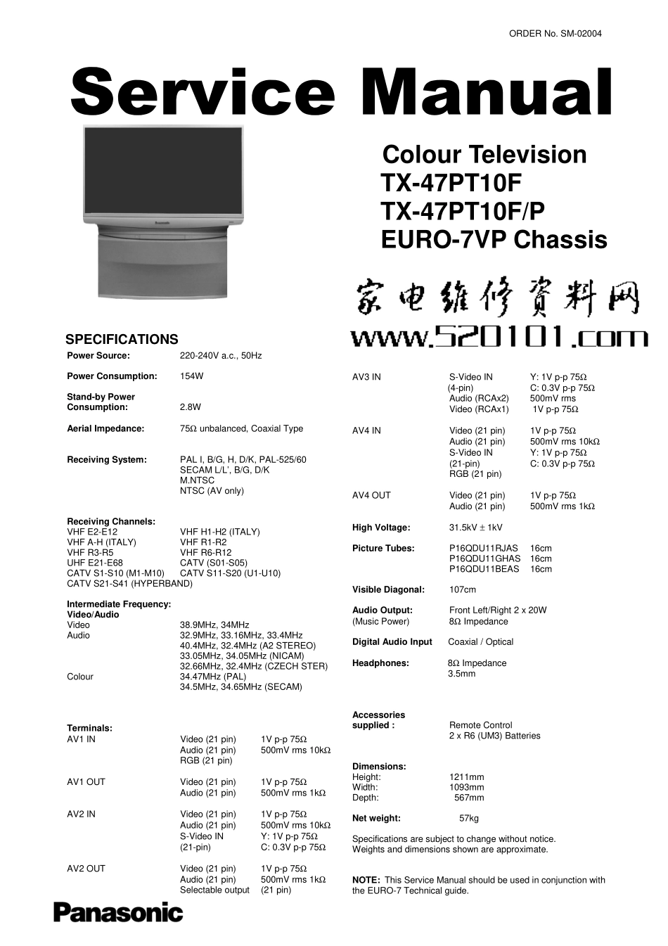 松下TX-47PT10F彩电(EURO-7VP机芯)原理图_松下TX-47PT10F彩电图纸.pdf_第1页