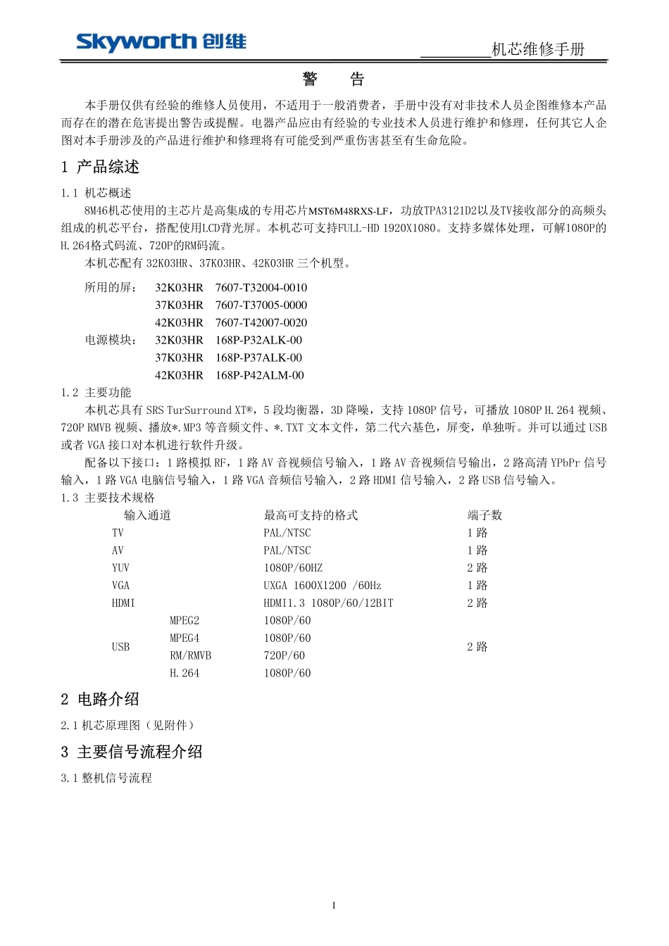 创维液晶电视8M46机芯维修手册.pdf_第1页