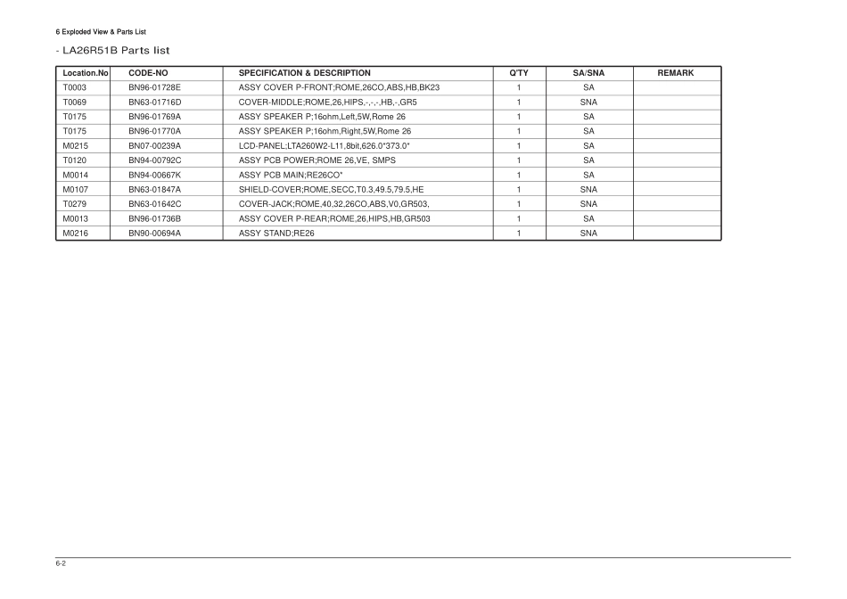 三星LA23R51B液晶彩电维修手册和原理图_07_Exploded View & Part List060524.pdf_第2页