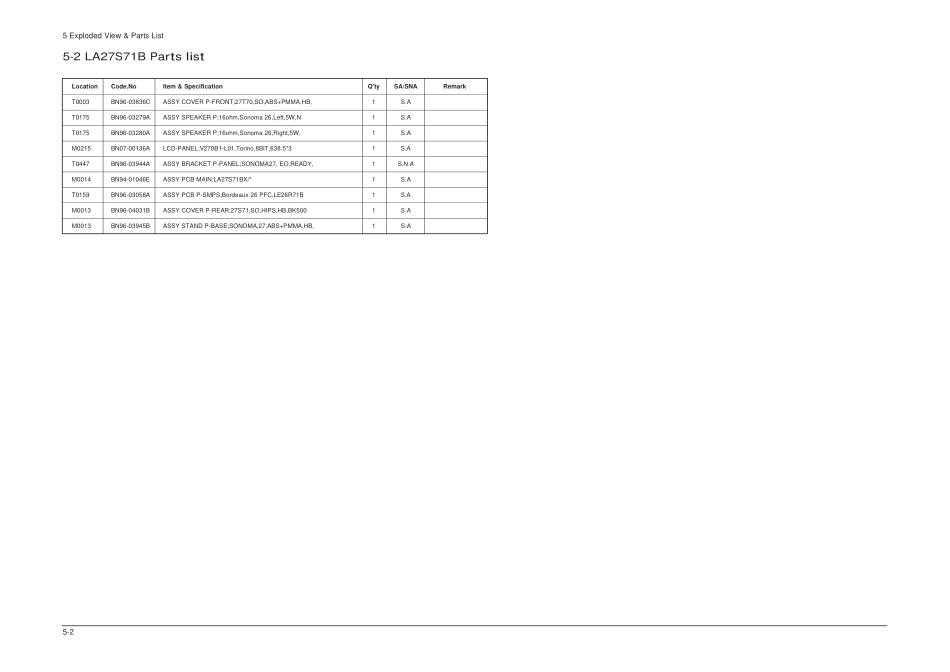三星LA32S71B1XXTT维修手册_10_Exploded View & Part List(32s71b1x).pdf_第2页