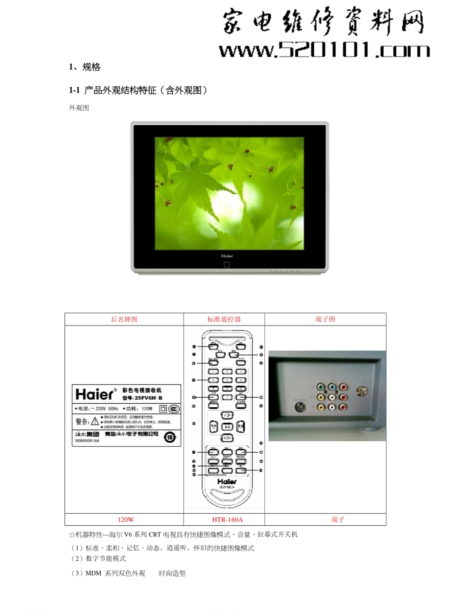 海尔25FV6H-B（GC）彩电维修手册_海尔25FV6H-B（GC）电视机维修手册.pdf_第3页