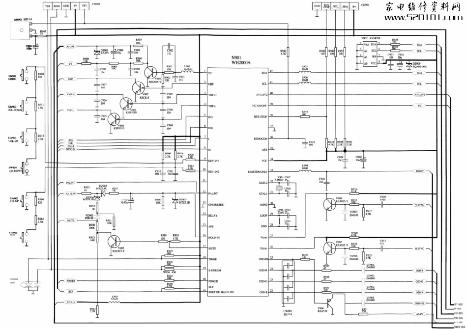 海尔25F99彩电（8844芯片）原理图_海尔25F99图纸8844下载.pdf_第3页