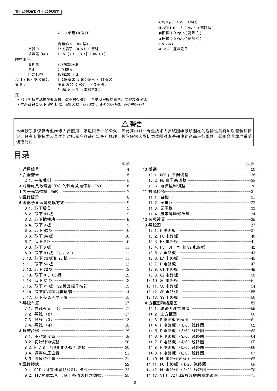 松下TH-42PS9CK等离子显示器维修手册_松下-TH-42PS9CK(GP9D)-中文维修手册1[1].pdf_第2页