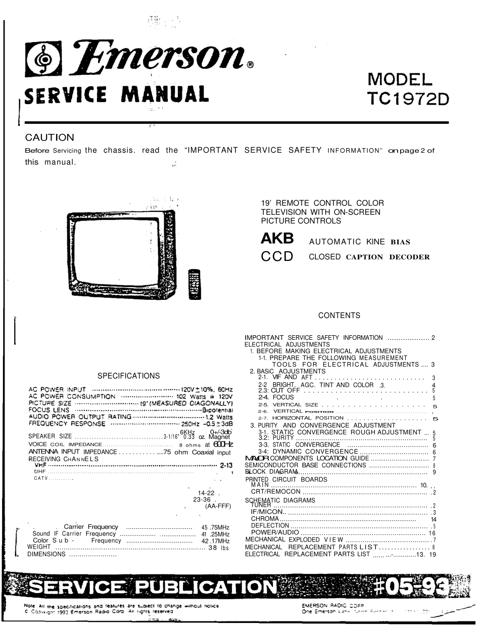 爱默生TC1972D彩电电路原理图_Emerson_TC1972D.pdf_第1页