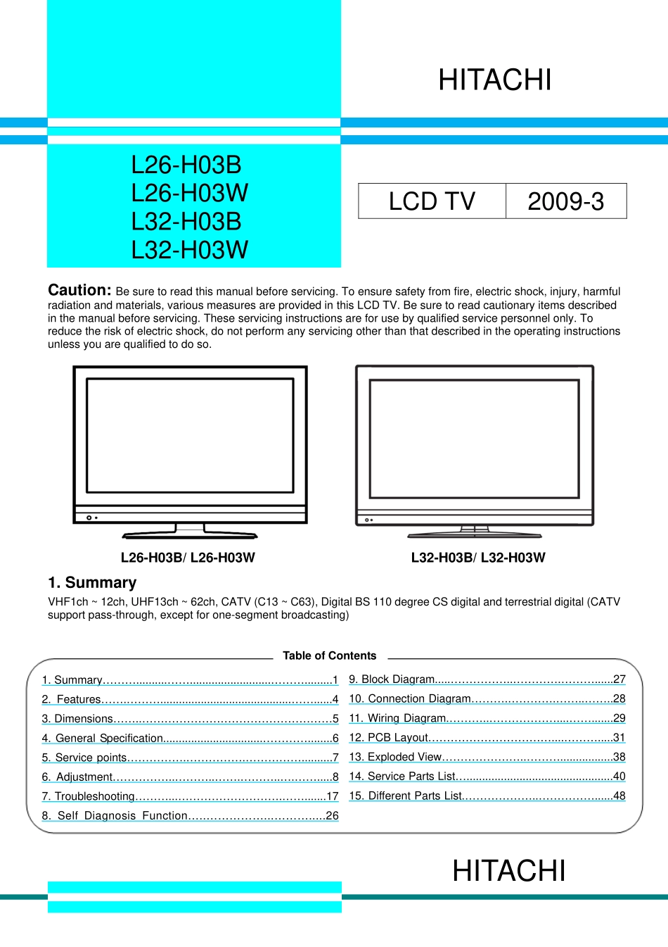 日立L32-H03B液晶电视维修手册_hitachi_L32-H03W.pdf_第1页