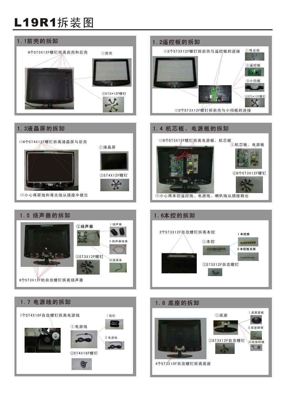 海尔L19R1W液晶电视(MST718芯片方案)原理图和维修手册_L19R1拆装图.pdf_第1页