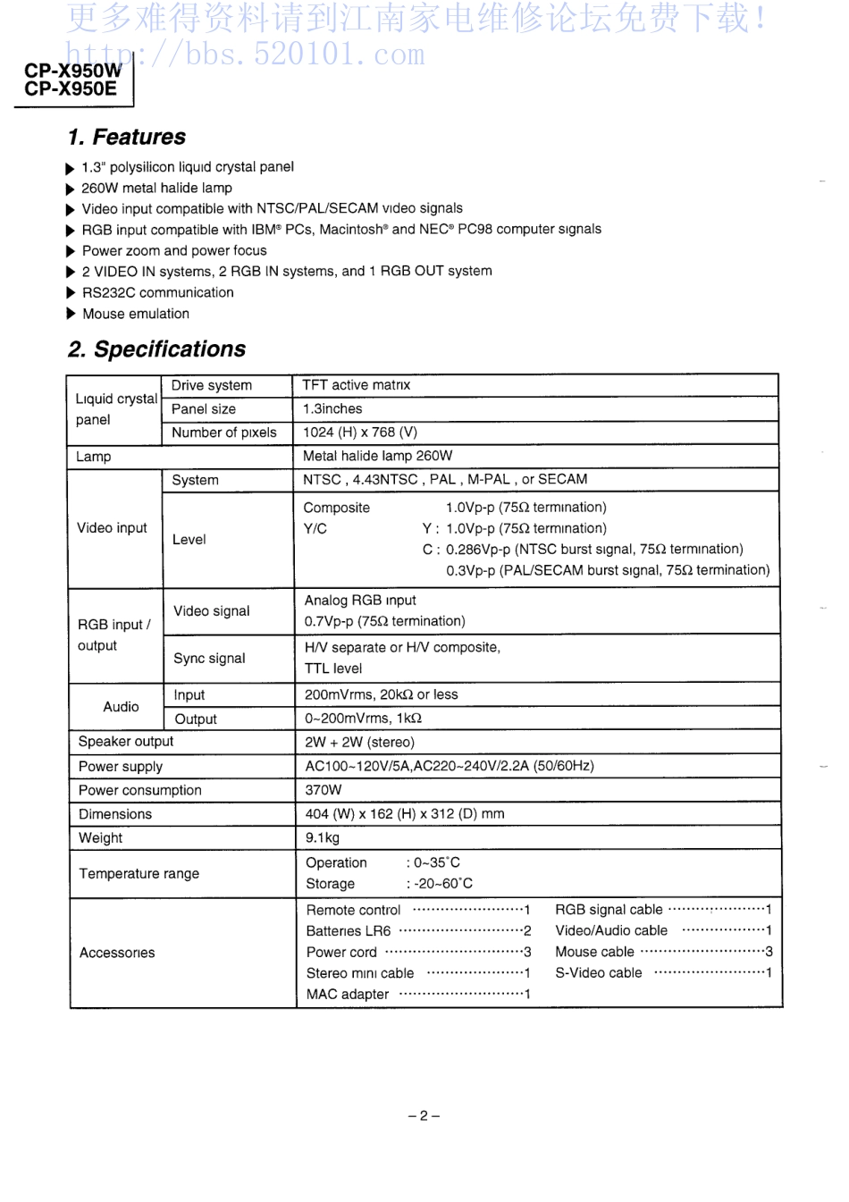 日立CP-X950E投影机维修手册_HITACHI_CP-X950W.pdf_第2页