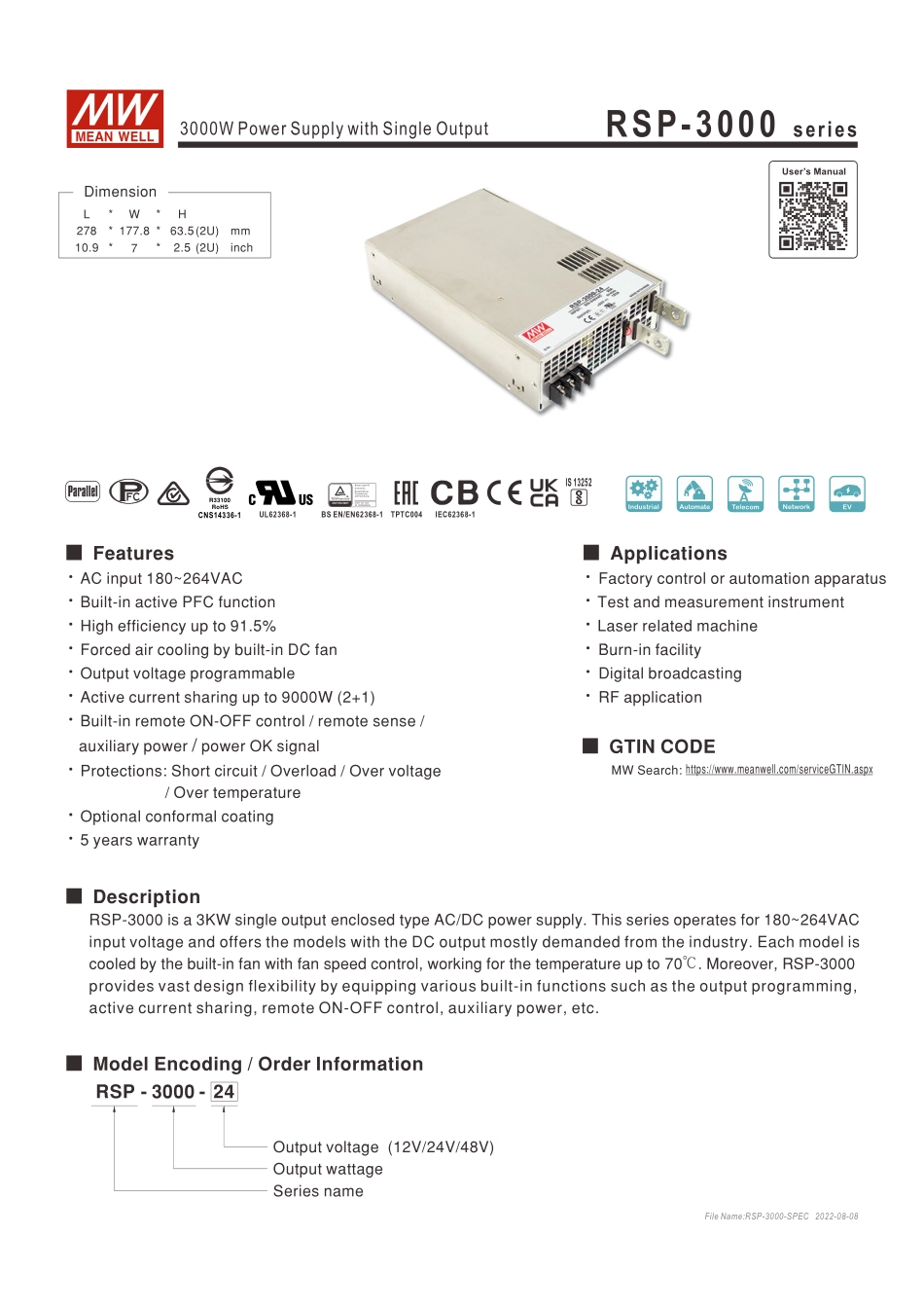 明纬RSP-3000-24开关电源规格参数书.pdf_第1页