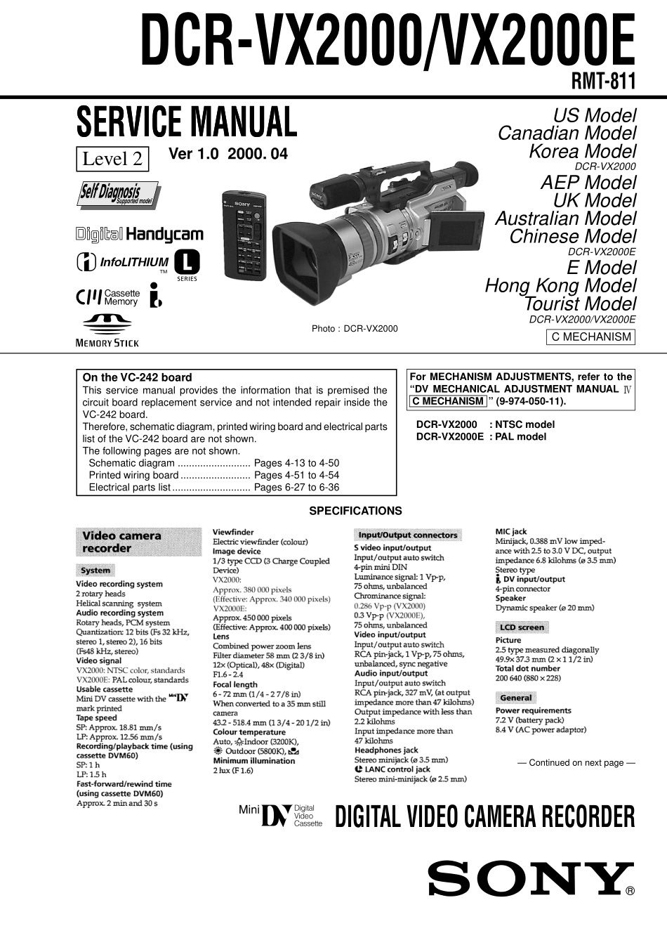 索尼SONY DCR-VX2000摄像机电路原理图_SONY_DCR-VX2000.pdf_第1页