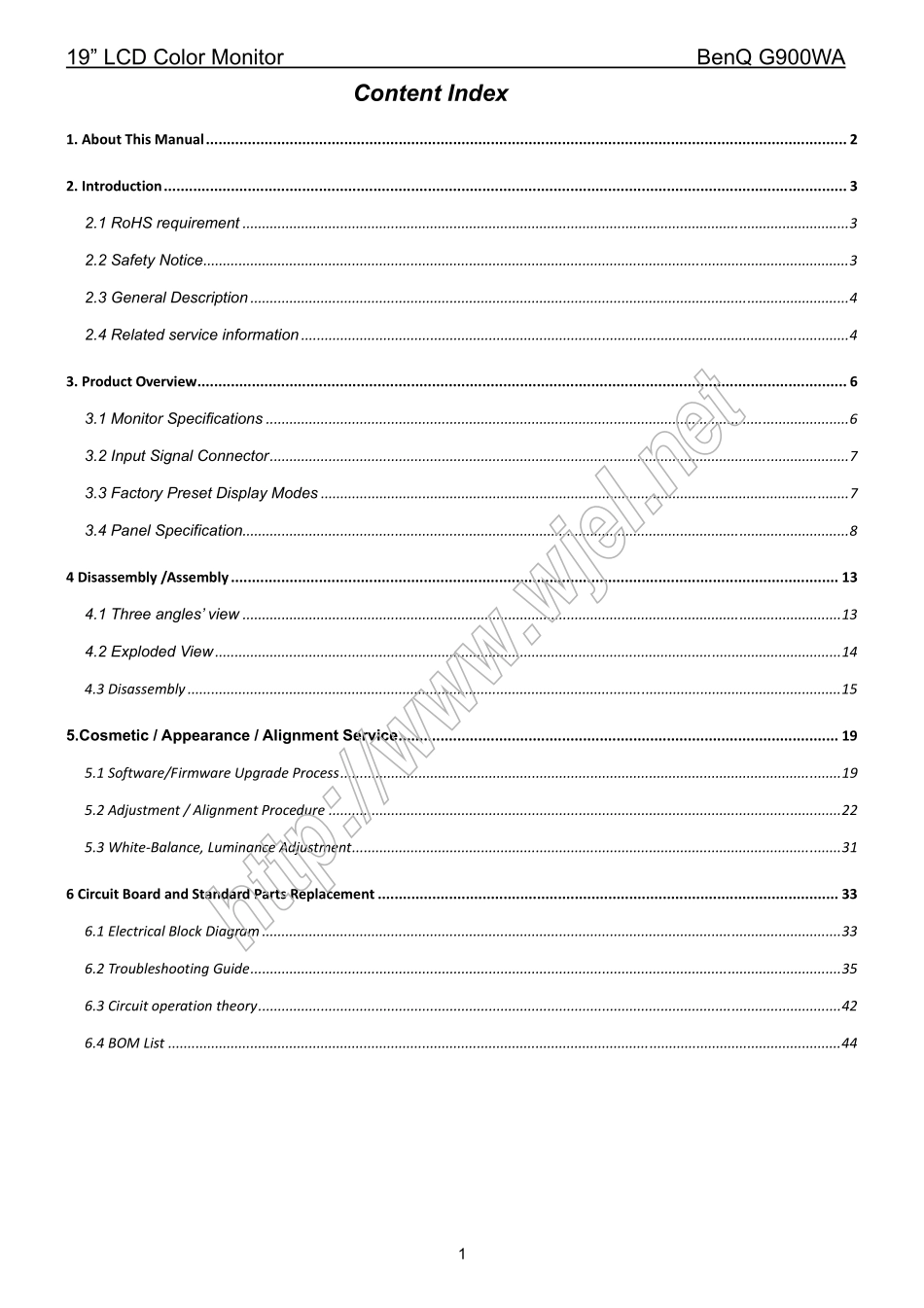 明基G900WA液晶显示器维修手册_G900WA.pdf_第1页