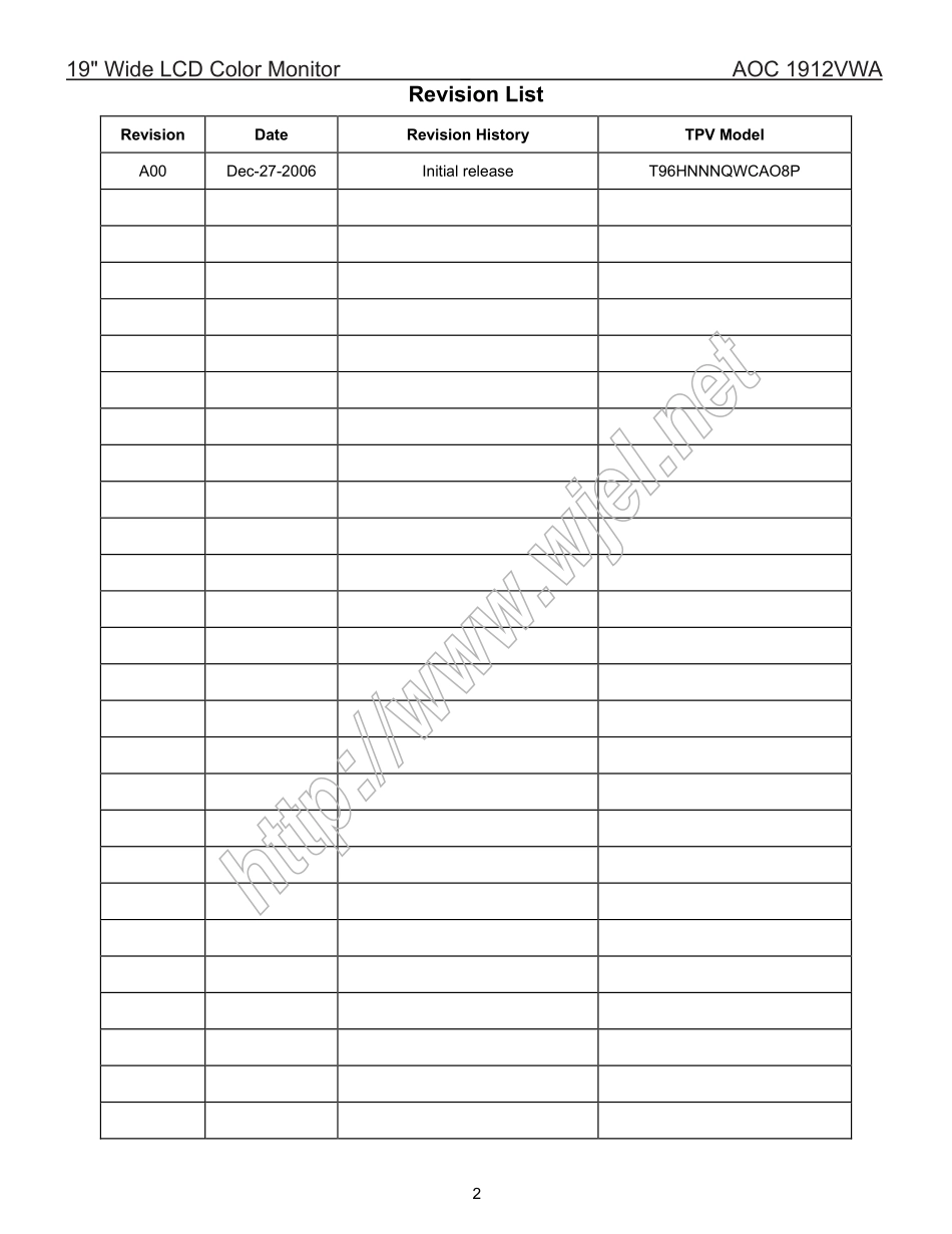 AOC 1912VWA液晶显示器维修手册_AOC_1912VWA.pdf_第2页