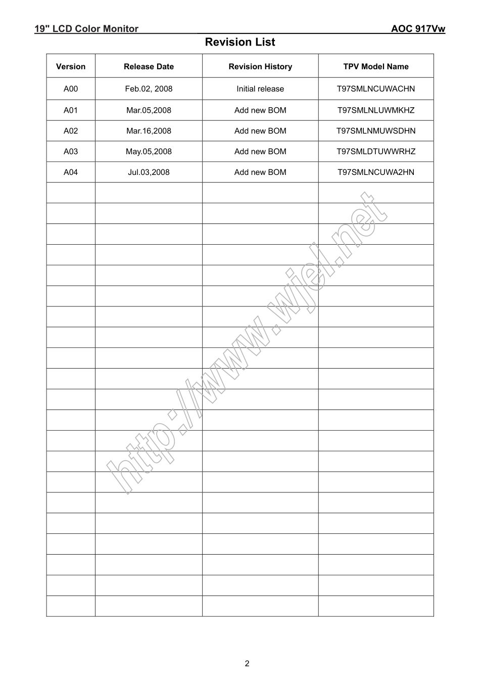 AOC 917VW液晶显示器维修手册_AOC_917VW.pdf_第2页