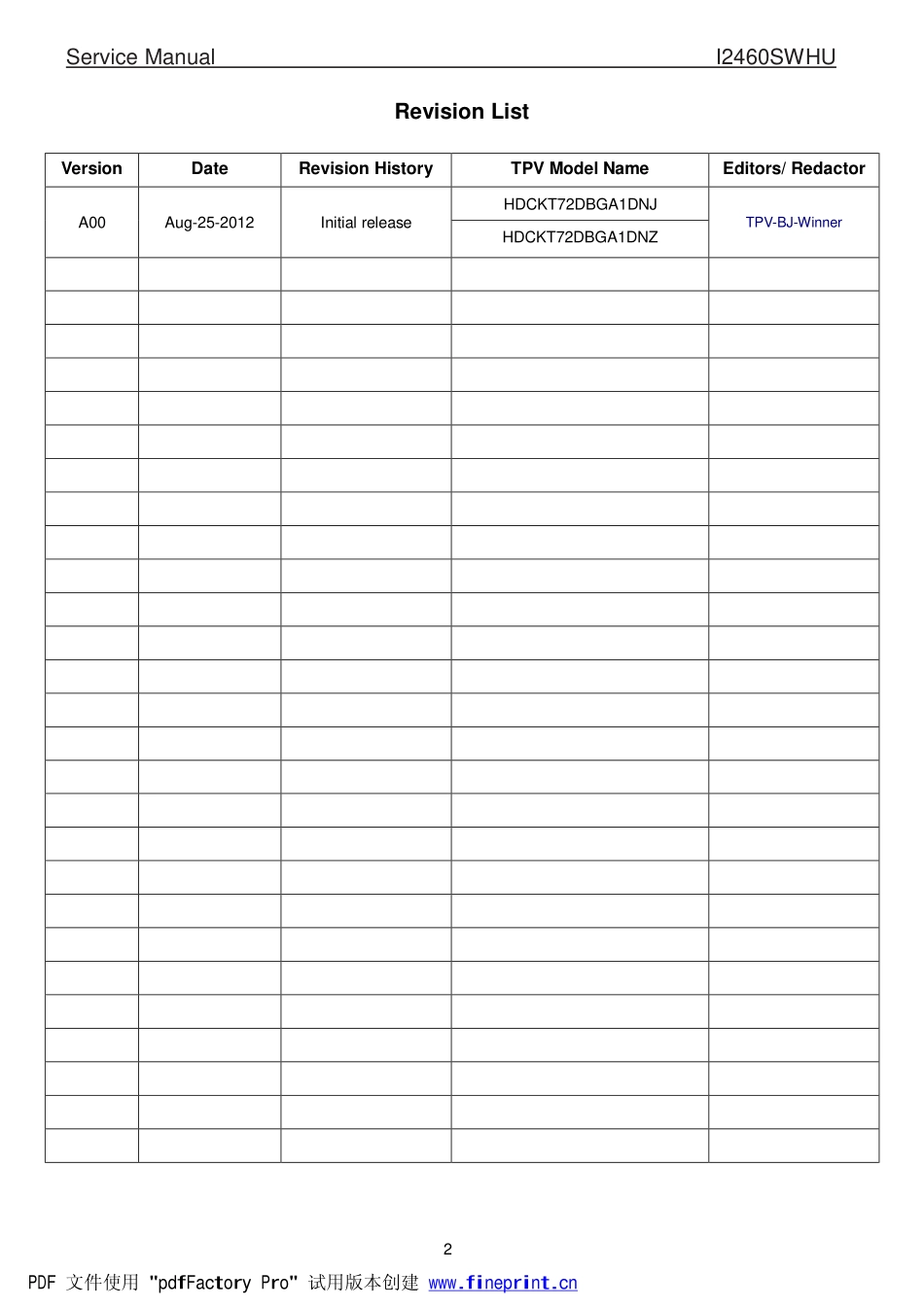 AOC冠捷I2460SWHU液晶显示器维修手册_I2460SWHU.pdf_第2页