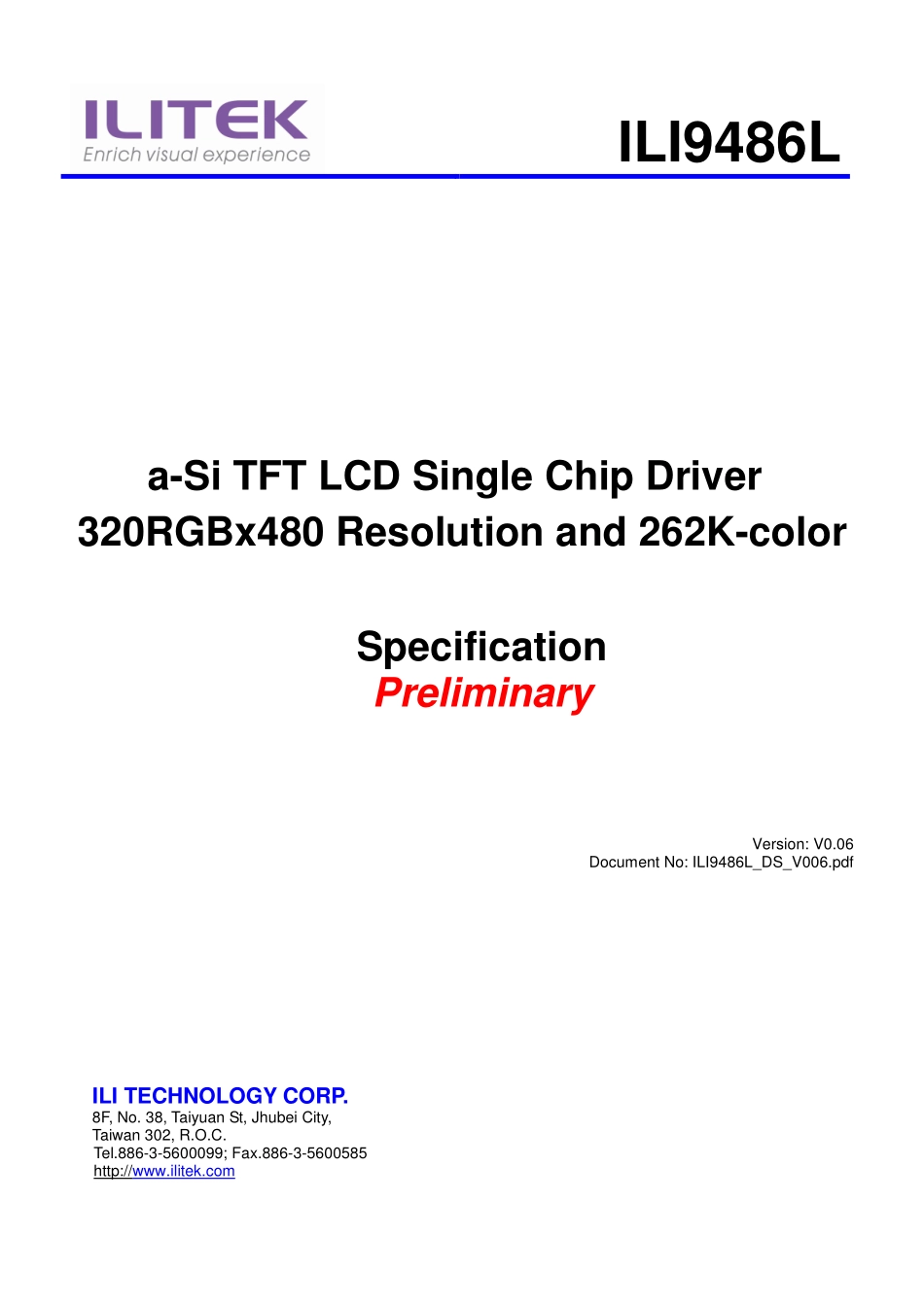 TFT LCD驱动芯片ILI9486L说明手册.pdf_第1页