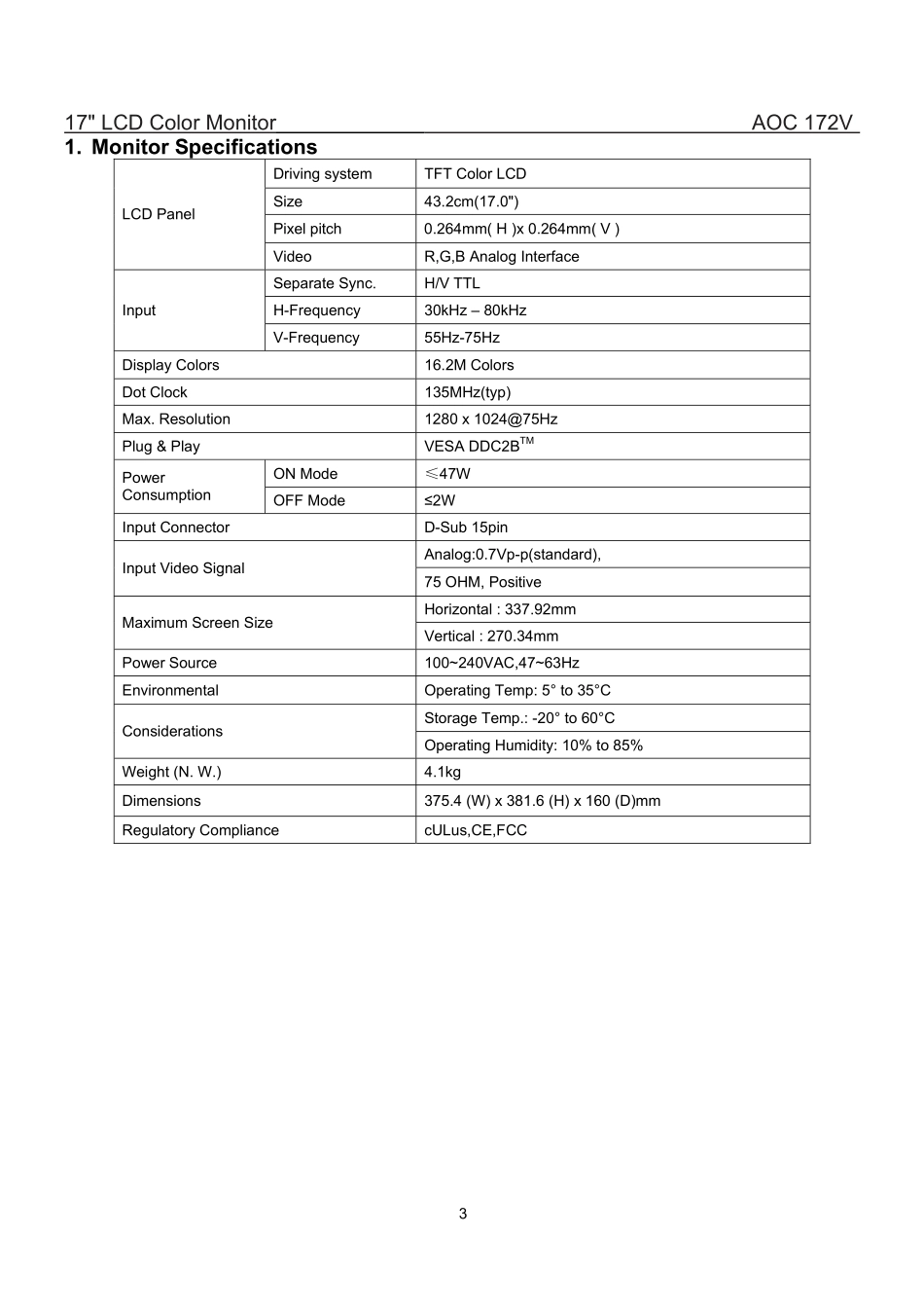 AOC 172V液晶显示器维修手册_AOC 172V.pdf_第3页