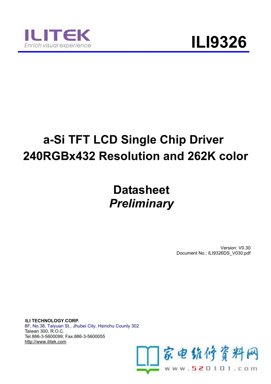 TFT LCD驱动芯片ILI9326DS说明手册.pdf_第1页