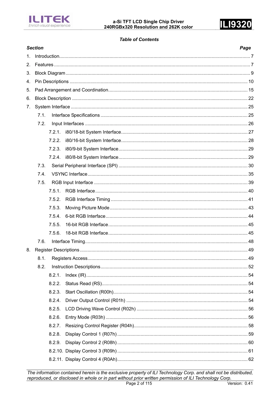 TFT LCD驱动芯片ILI9320DS说明手册.pdf_第2页