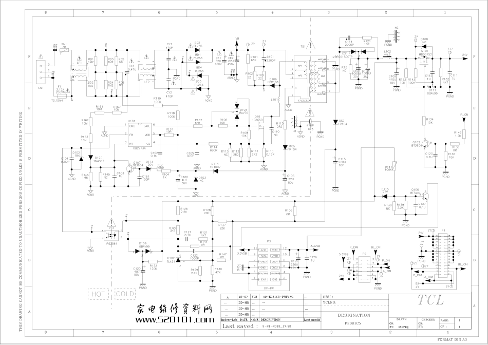 TCL液晶用PE081C5 81-PE081C5-P电源板电路原理图.pdf_第1页