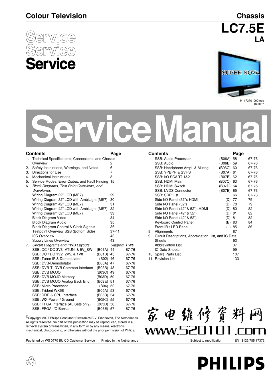 飞利浦LC7.5E LA机芯维修手册_LC7.5E LA机芯.pdf_第1页