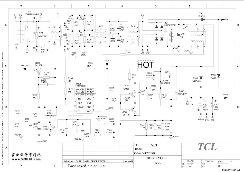 TCL液晶电视40-E461C4-PWI1XG-PW11XG电源板电路图.pdf_第1页