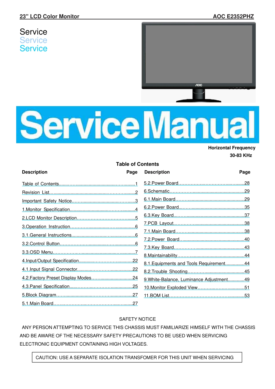 AOC冠捷E2352PHZ液晶显示器维修手册_AOC_E2352PHZ.pdf_第1页