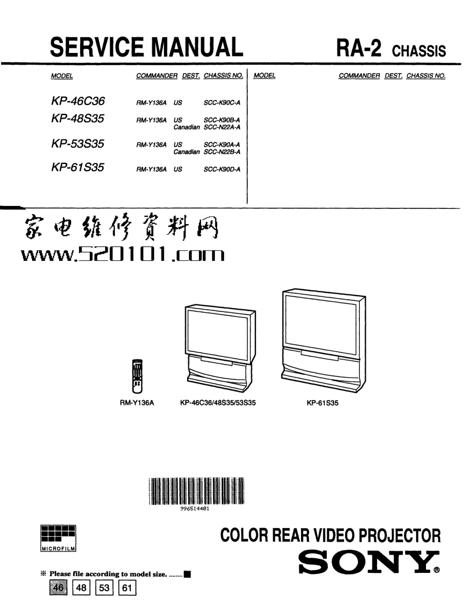 索尼RA-2机芯背投电视维修手册_索尼RA-2机芯背投.pdf_第1页