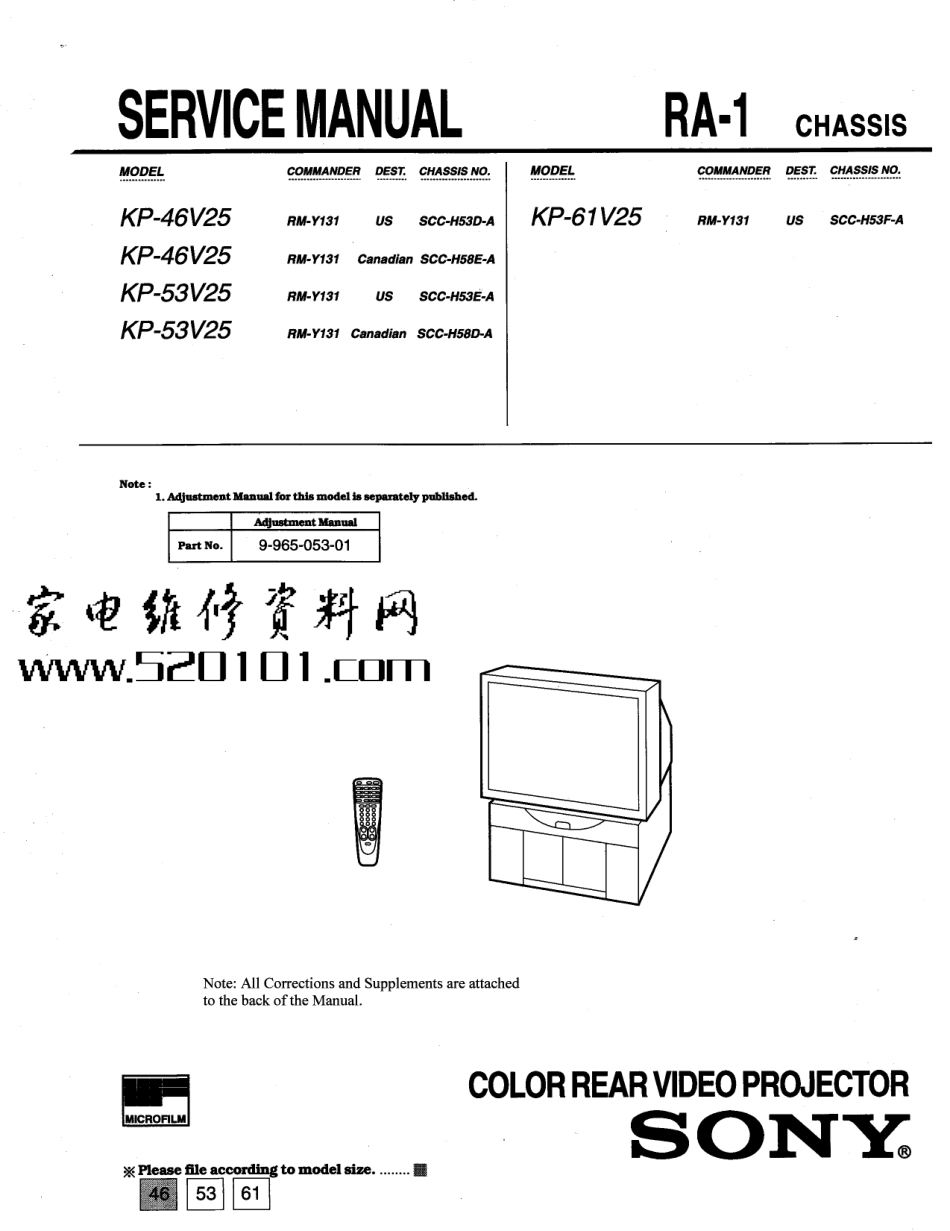 索尼RA-1机芯背投电视维修手册_索尼RA-1机芯背投.pdf_第1页