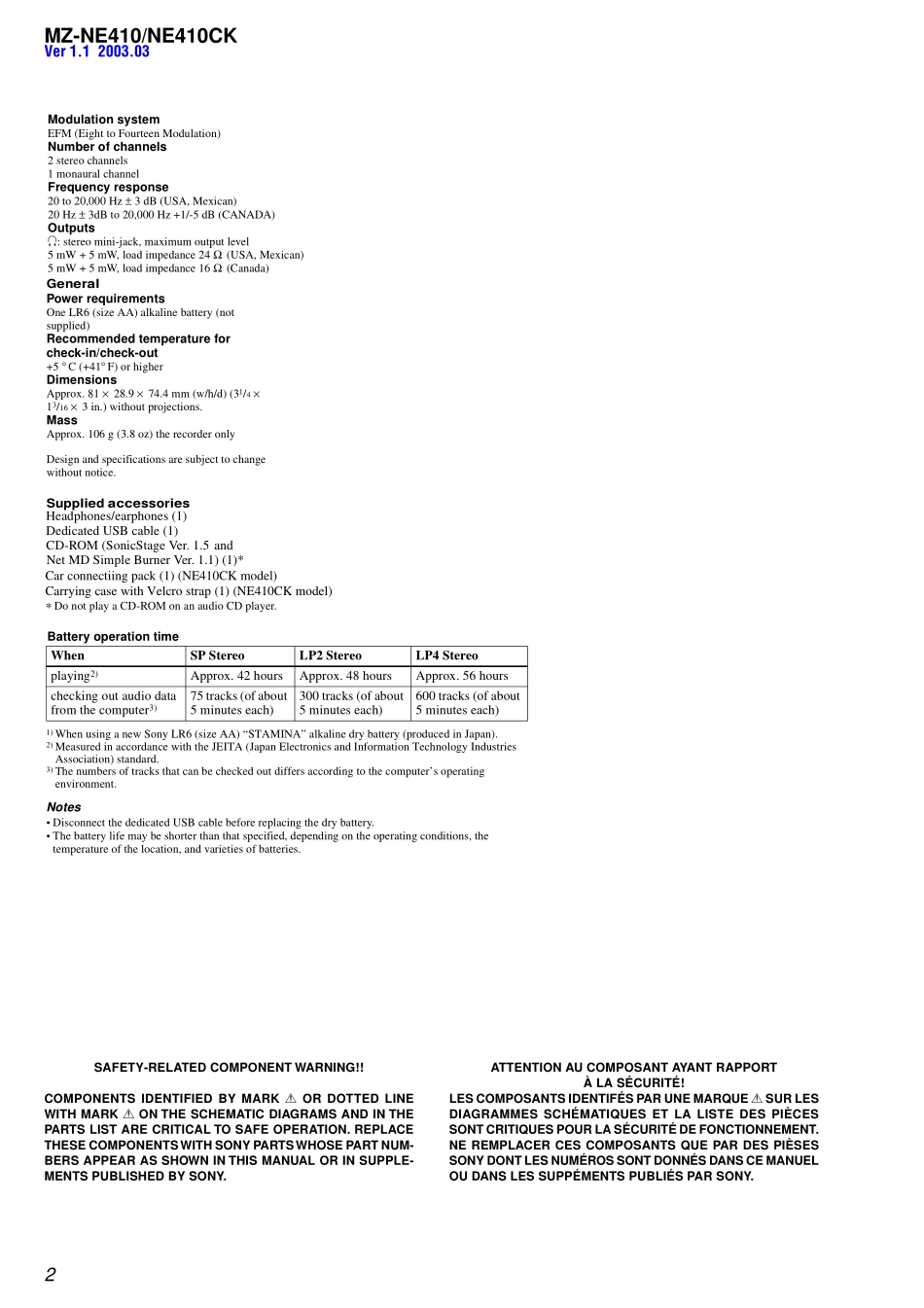 索尼MZ-NE410照相机维修手册和原理图_SONY_MZ-NE410.pdf_第2页