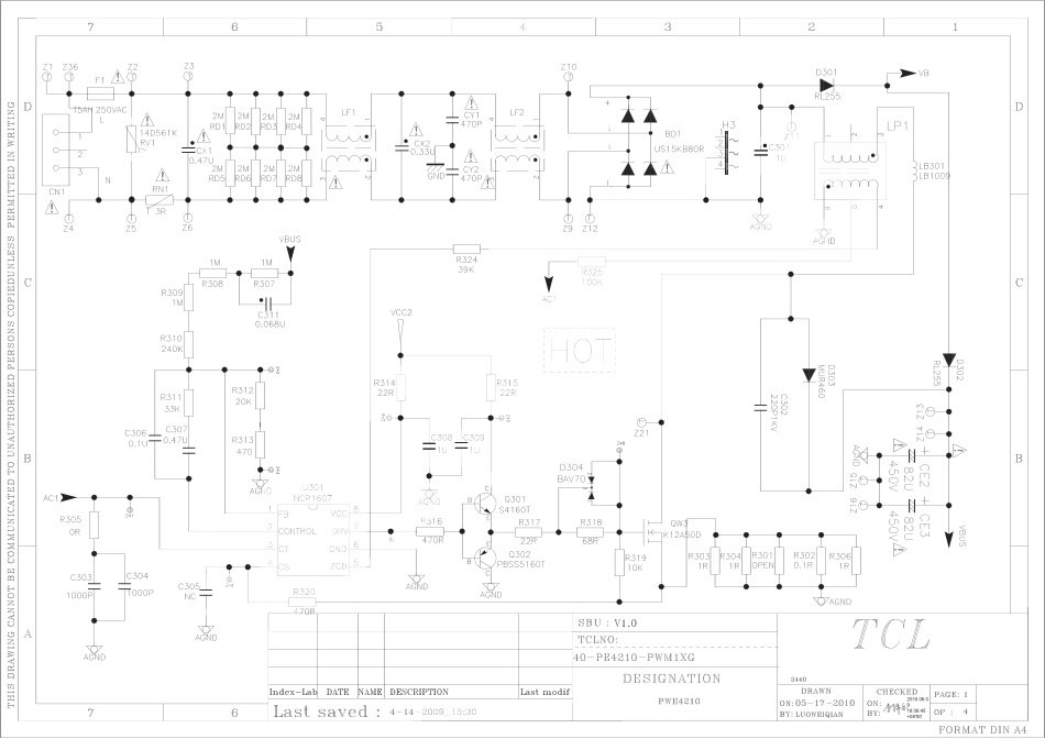 TCL PWE4210SCH-V1  LPL24A-01 L24F19-MT23L电源板电路原理图.pdf_第1页