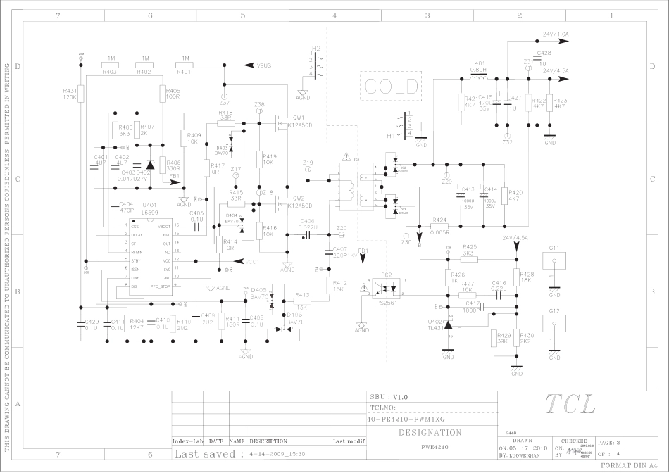 TCL PWE4210SCH-V1  LPL24A-01 L24F19-MT23L电源板电路原理图.pdf_第2页