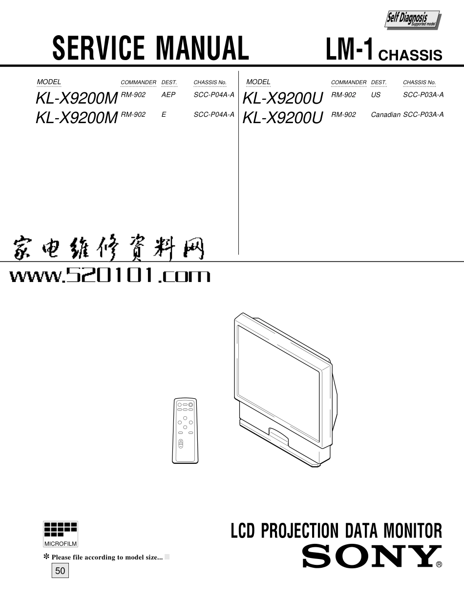 索尼LM-1机芯(KL-X9200U KL-X9200M)背投维修手册_索尼LM-1机芯 KL-X9200U KL-X9200M背投.pdf_第1页