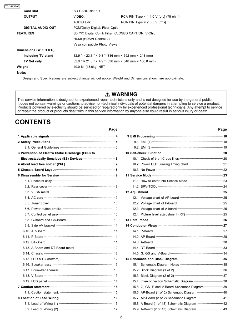 松下TC-32LX700液晶电视维修手册_松下TC-32LX700液晶彩电图纸.pdf_第2页