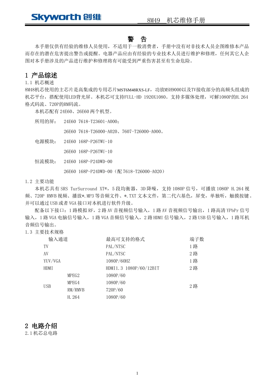 创维8M49机芯（主芯片MST6M48RXS）电路原理图_8M49机芯维修手册挂网版.doc_第1页