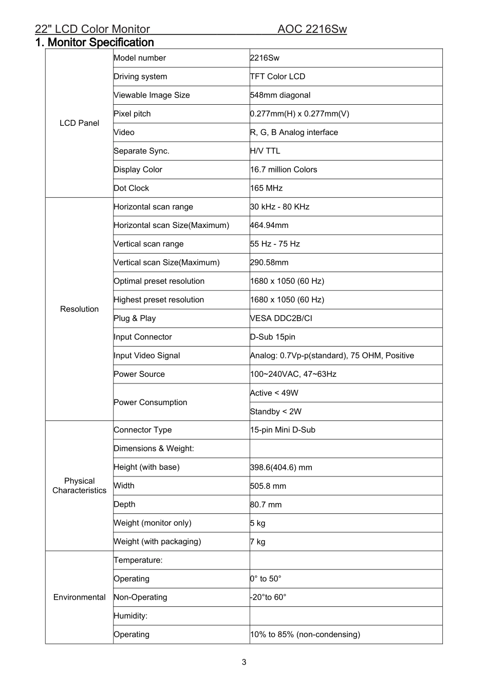 AOC 2216SW液晶显示器维修手册_AOC-2216SW-英文维修手册.doc_第3页