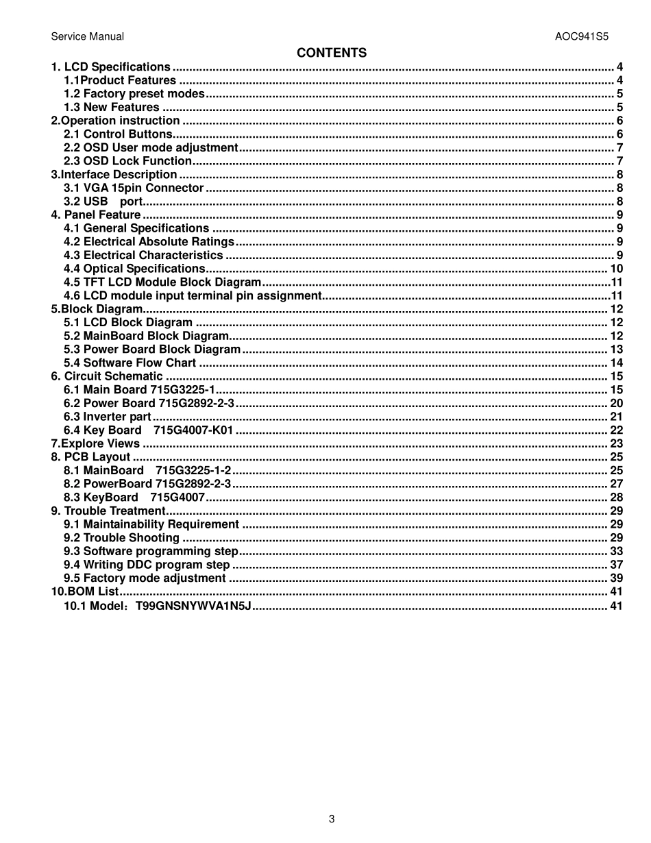 AOC冠捷941S5液晶显示器维修手册_941S5.pdf_第3页