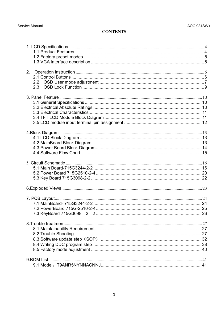 AOC冠捷931SW液晶显示器维修手册_931SW+.pdf_第3页