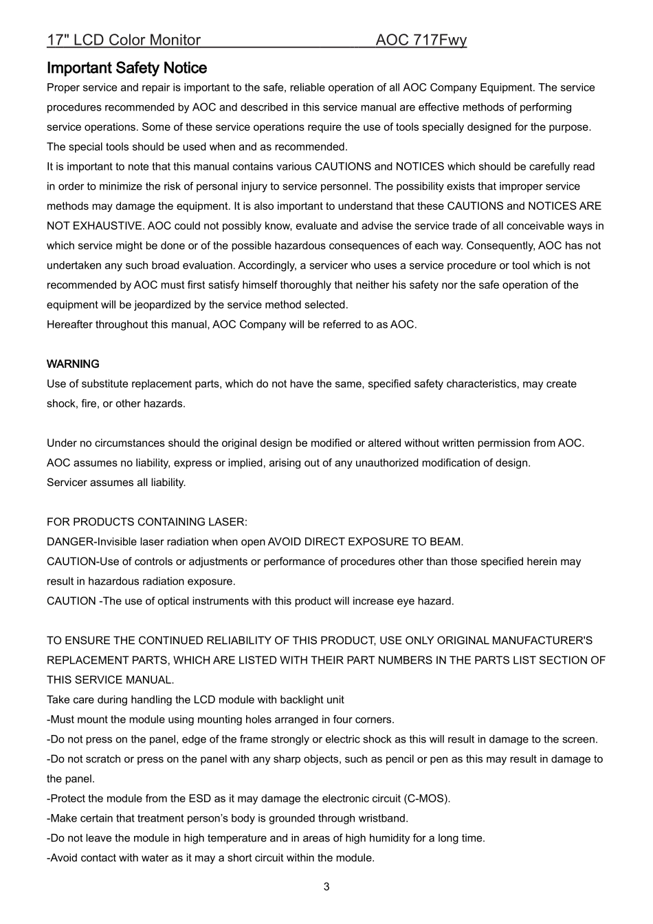 AOC 717Fwy液晶显示器维修手册和图纸_AOC-717Fwy-英文维修手册 .doc_第3页