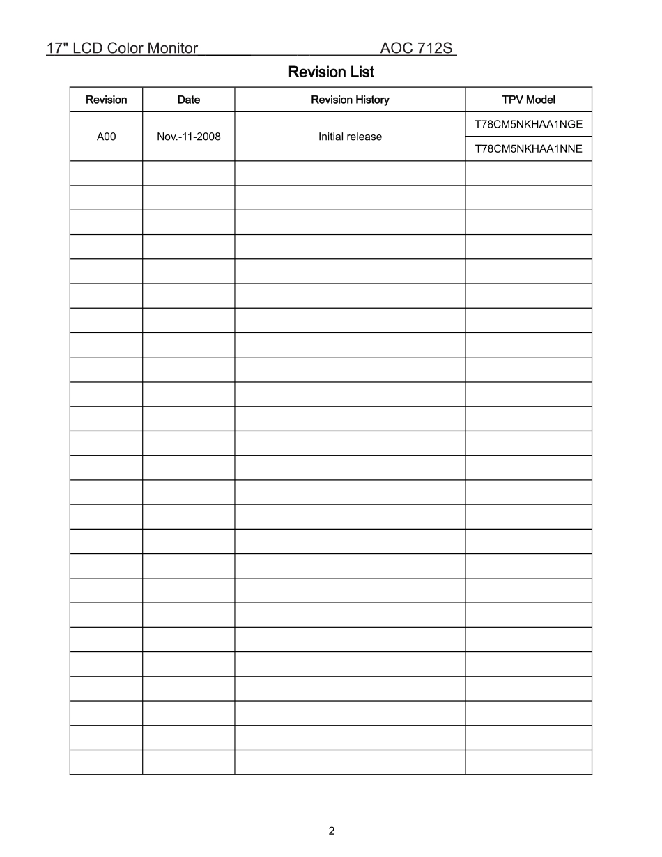 AOC 712S液晶显示器维修手册_AOC-712S-英文维修手册.doc_第2页