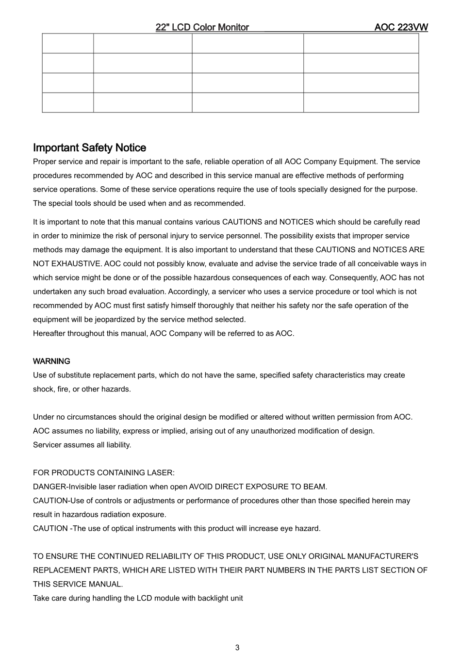 AOC 223VW液晶显示器维修手册_AOC-223VW-英文维修手册.doc_第3页