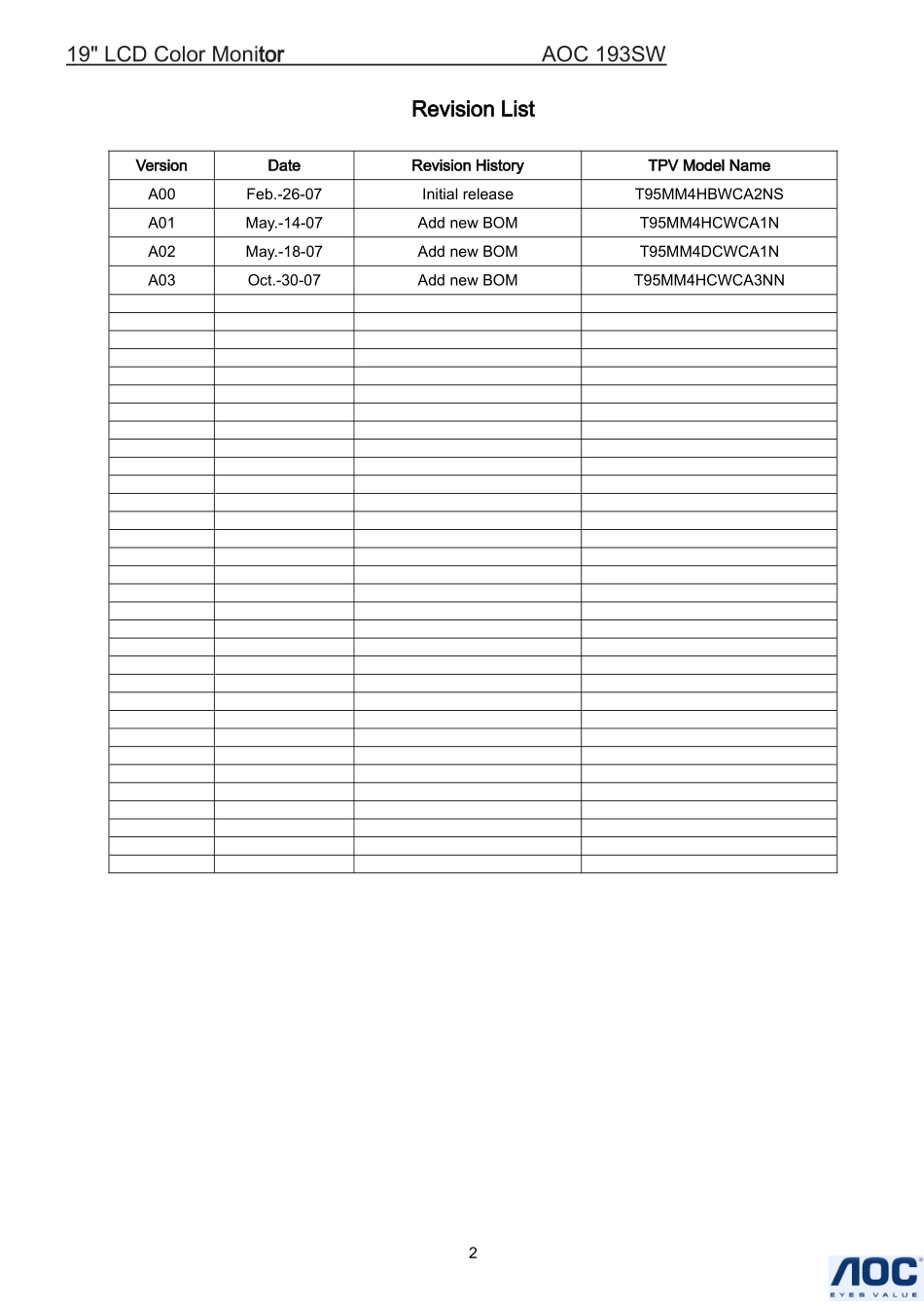 AOC 193SW液晶显示器维修手册_AOC-193Sw-英文维修手册.doc_第2页