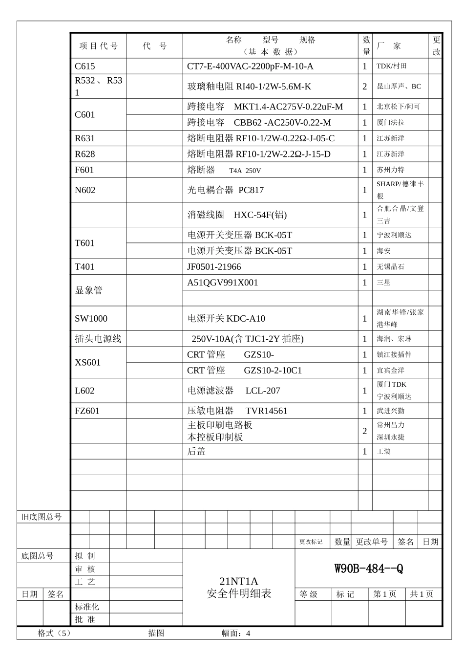 21NT1A售后资料_21NT1A安全件BOM.doc_第1页