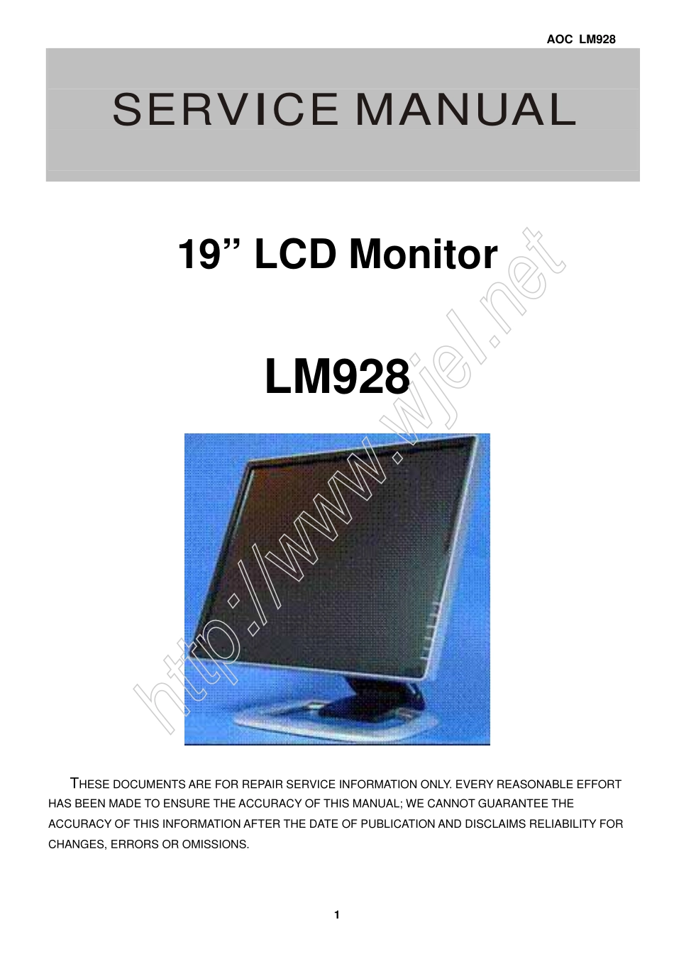 AOC LM928液晶显示器维修手册_AOC_LM928.pdf_第1页