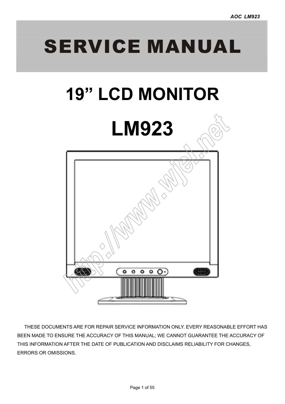 AOC LM923液晶显示器维修手册_AOC_LM923.pdf_第1页