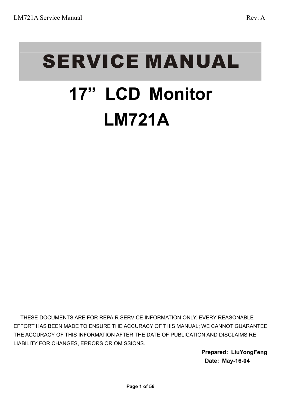 AOC LM721A液晶显示器维修手册_AOC LM721A.pdf_第1页