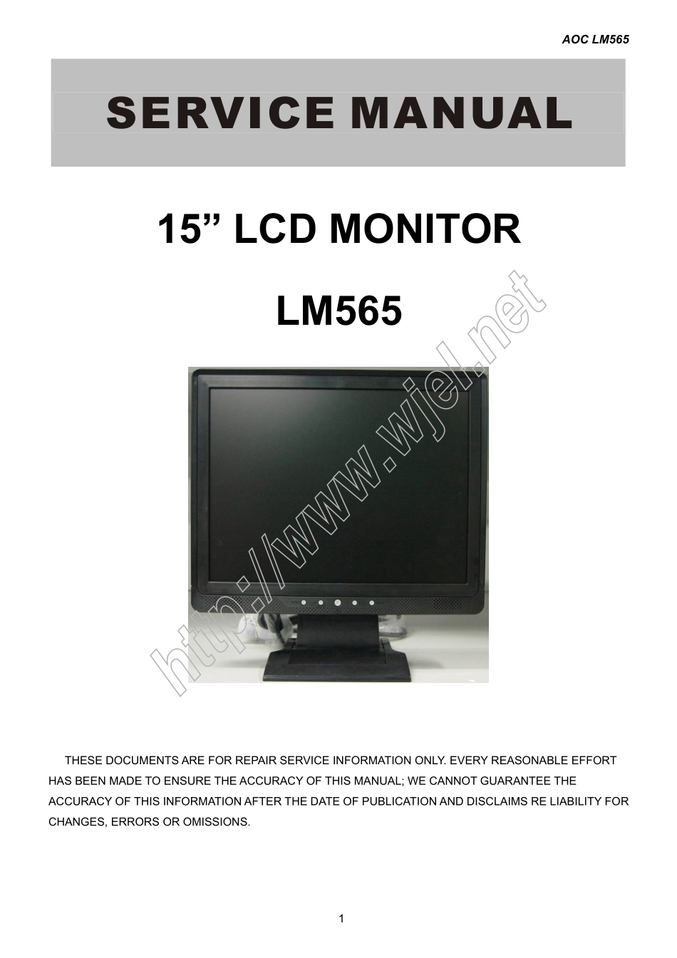 AOC LM565液晶显示器维修手册和图纸_AOC_LM565.pdf_第1页