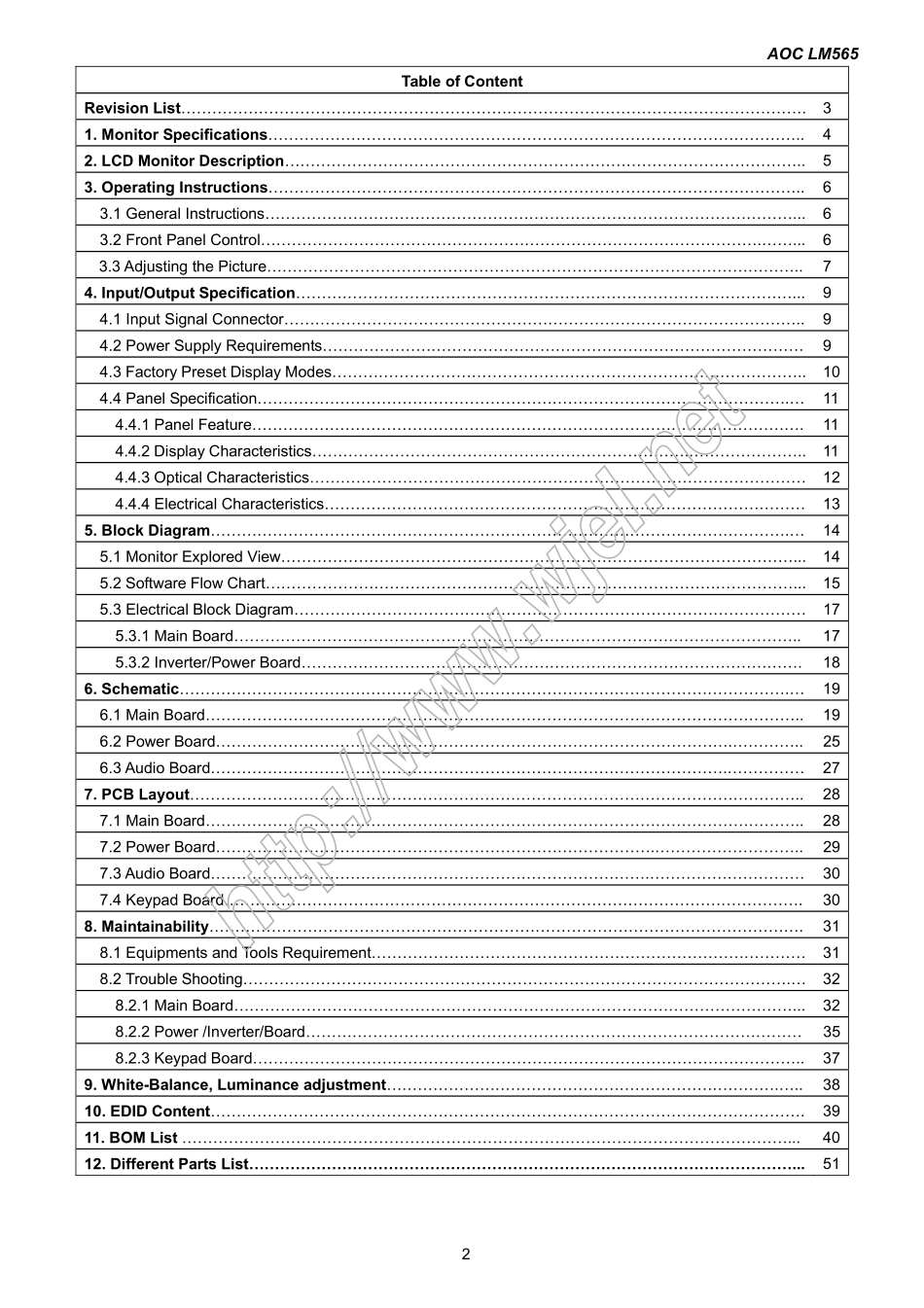 AOC LM565液晶显示器维修手册和图纸_AOC_LM565.pdf_第2页