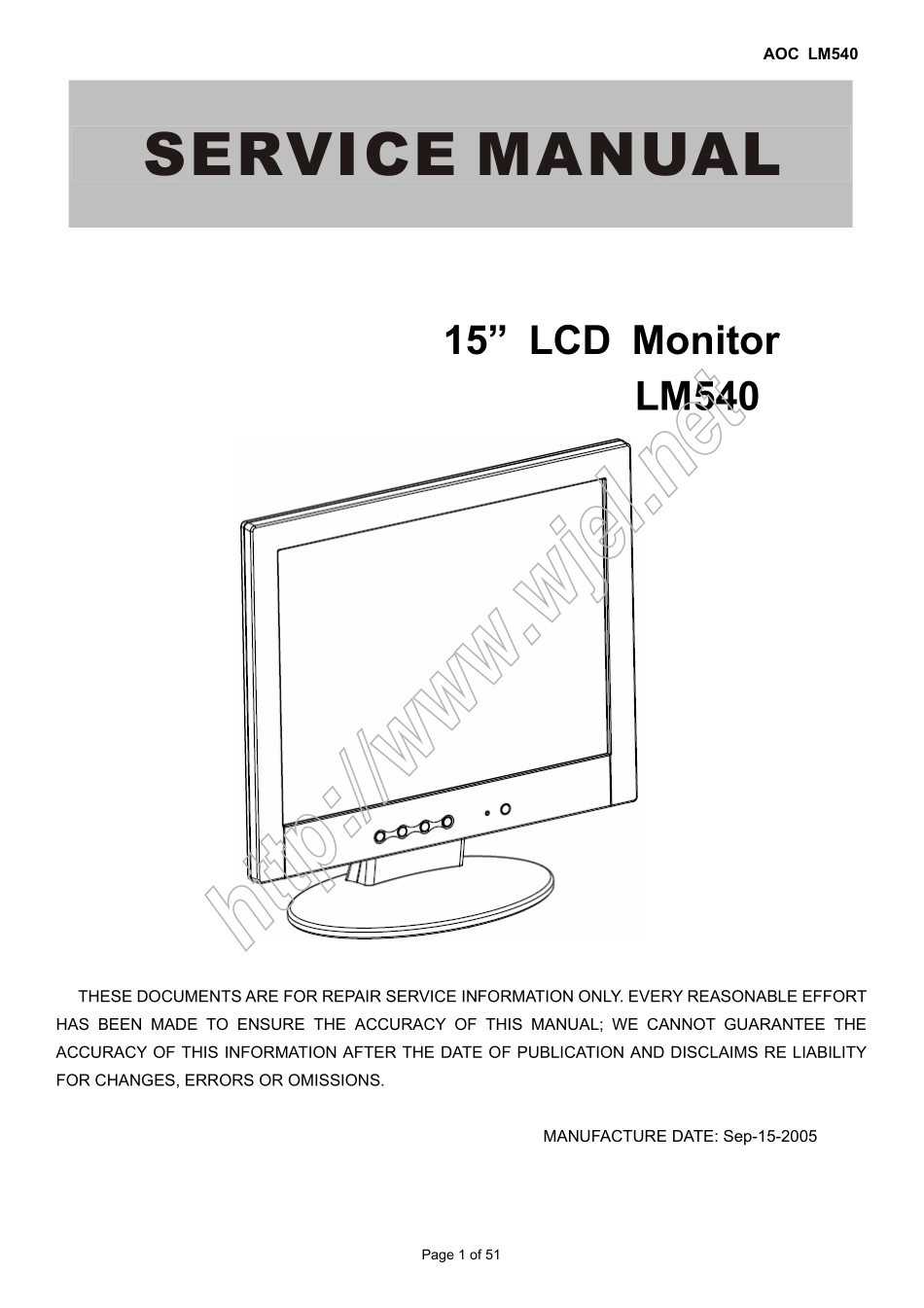 AOC LM540 15寸液晶显示器维修手册_AOC_LM540.pdf_第1页