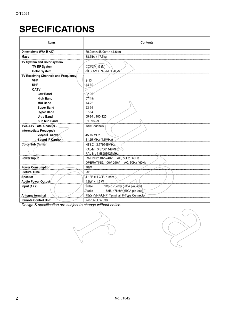 JVC C-T2021彩电维修手册和图纸_JVC C-T2021.pdf_第2页