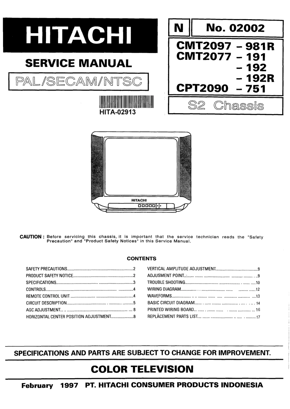 日立CMT-2097彩电维修手册_日立CMT-2097电视机图纸.pdf_第1页