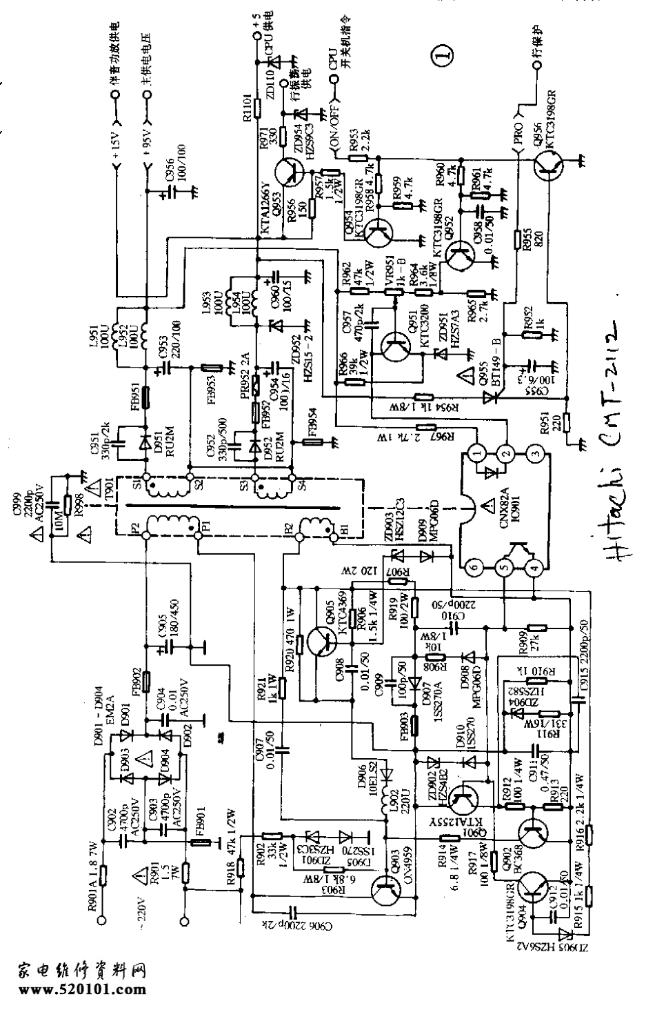 日立CMT-2112 2199电源电路图(分立件）.pdf_第1页